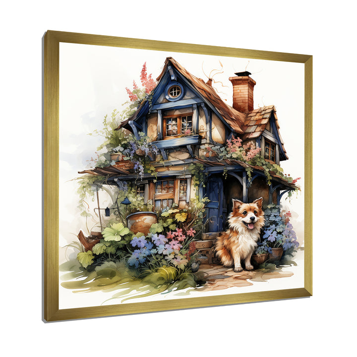Corgi doghouse blooms - Dog Canvas Wall Art