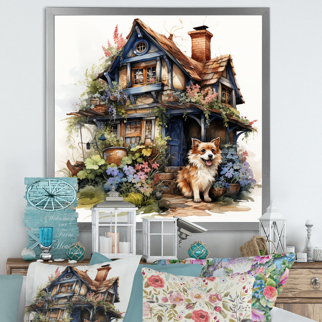 Corgi doghouse blooms - Dog Canvas Wall Art