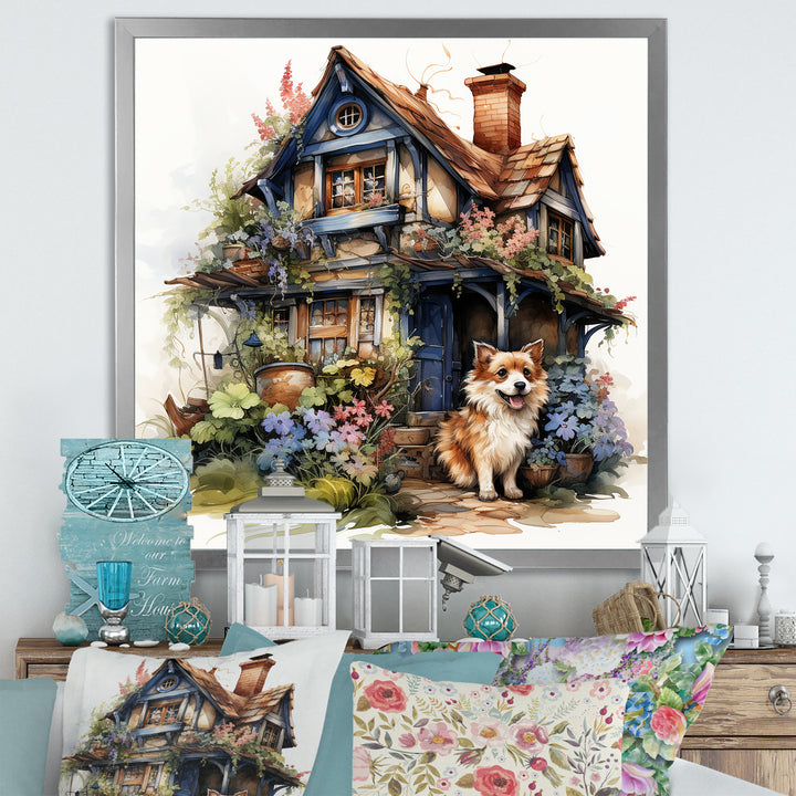Corgi doghouse blooms - Dog Canvas Wall Art