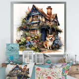 Corgi doghouse blooms - Dog Canvas Wall Art