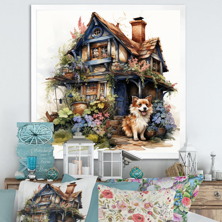 Corgi doghouse blooms - Dog Canvas Wall Art