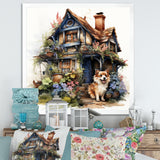 Corgi doghouse blooms - Dog Canvas Wall Art
