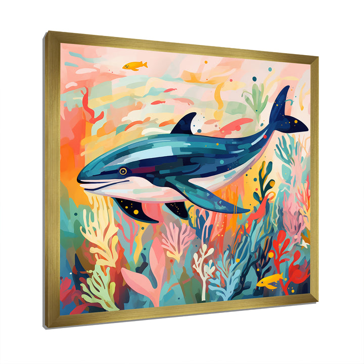 Colorful whale underwater majesty - Green Whale Wall Art