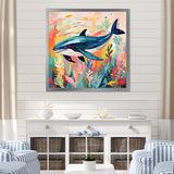 Colorful whale underwater majesty - Green Whale Wall Art