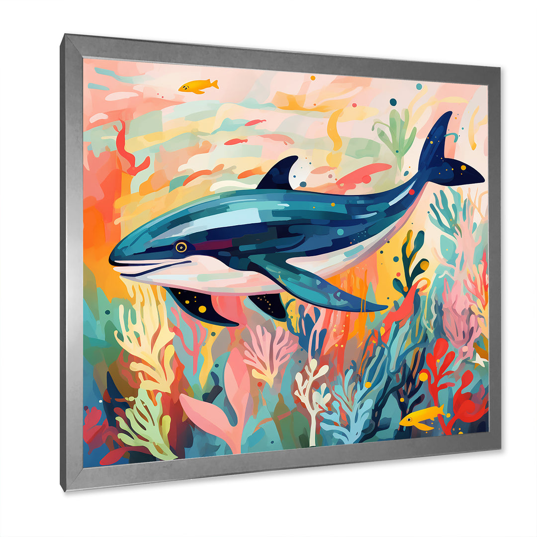 Colorful whale underwater majesty - Green Whale Wall Art