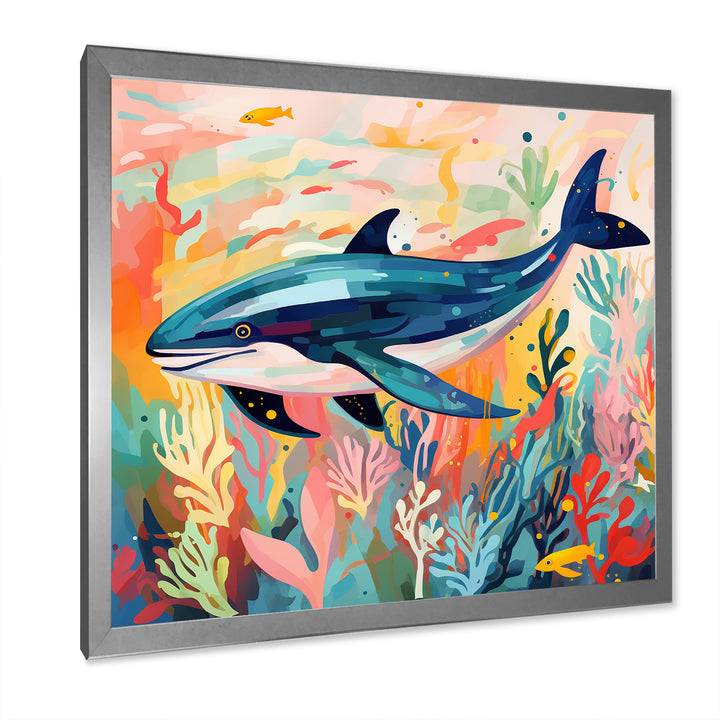 Colorful whale underwater majesty - Green Whale Wall Art
