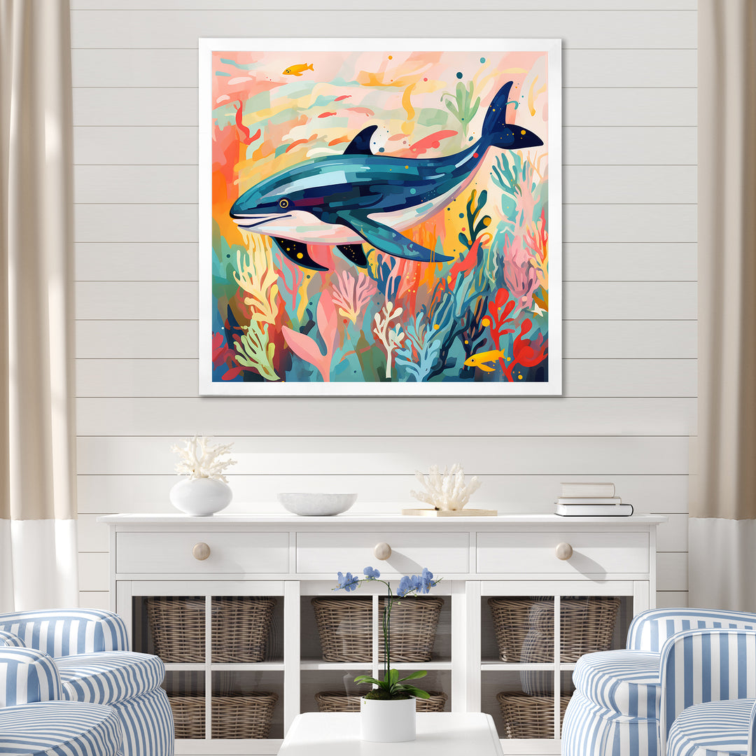 Colorful whale underwater majesty - Green Whale Wall Art