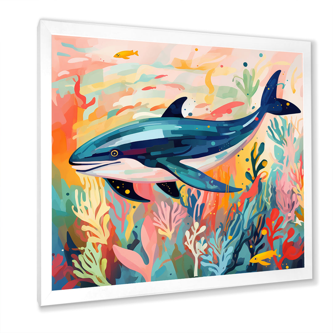 Colorful whale underwater majesty - Green Whale Wall Art