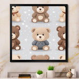 Brown and grey Teady bear nursery - Bear Large Canvas Wall Art