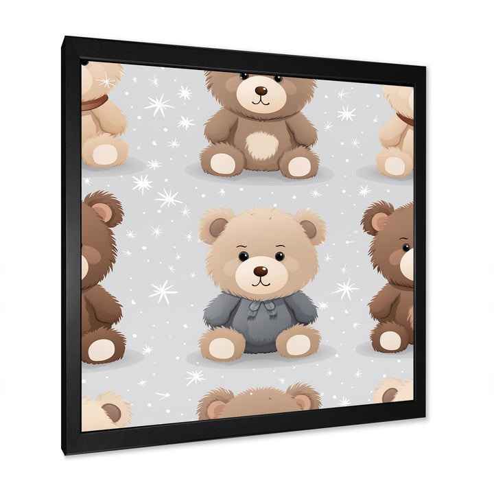 Brown and grey Teady bear nursery - Bear Large Canvas Wall Art