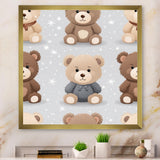 Brown and grey Teady bear nursery - Bear Large Canvas Wall Art