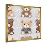 Brown and grey Teady bear nursery - Bear Large Canvas Wall Art