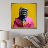 Yellow pink Gorilla in suit - Gorilla Bedroom Wall Art