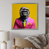 Yellow pink Gorilla in suit - Gorilla Bedroom Wall Art
