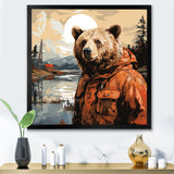 Orange Bear detective countryside - Bear Wall Art Prints