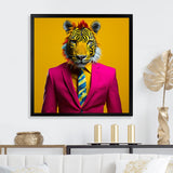 Pink suited up tiger - Tiger Fashion Framed Canvas Art