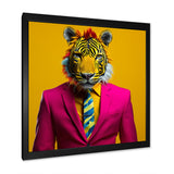 Pink suited up tiger - Tiger Fashion Framed Canvas Art