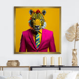 Pink suited up tiger - Tiger Fashion Framed Canvas Art