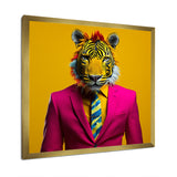 Pink suited up tiger - Tiger Fashion Framed Canvas Art