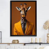 Yellow and brown suited up giraffe - Giraffe Fashion Living Room Wall Art