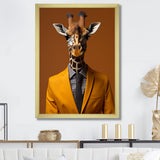 Yellow and brown suited up giraffe - Giraffe Fashion Living Room Wall Art