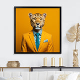 Yellow and blue suited up cheetah - Zebra Fashion Canvas Wall Art