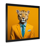 Yellow and blue suited up cheetah - Zebra Fashion Canvas Wall Art