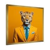 Yellow and blue suited up cheetah - Zebra Fashion Canvas Wall Art