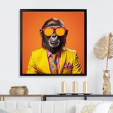 Yellow and orange suited up Monkey - Monkey Fashion Canvas Wall Art