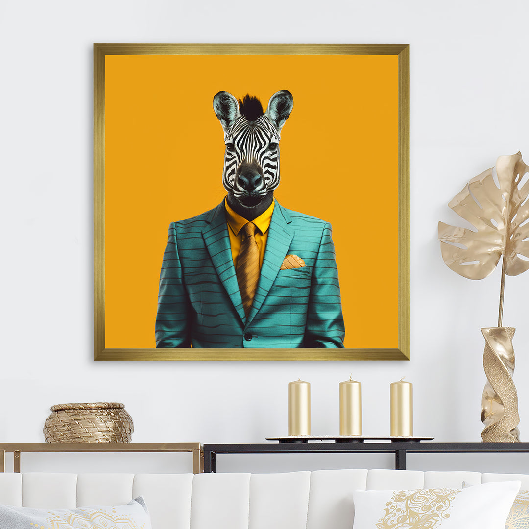 Yellow and blue suited up zebra - Zebra Fashion Wall Decor