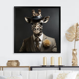 Grey and black suited up fashion giraffe - Giraffe Fashion Wall Art Prints