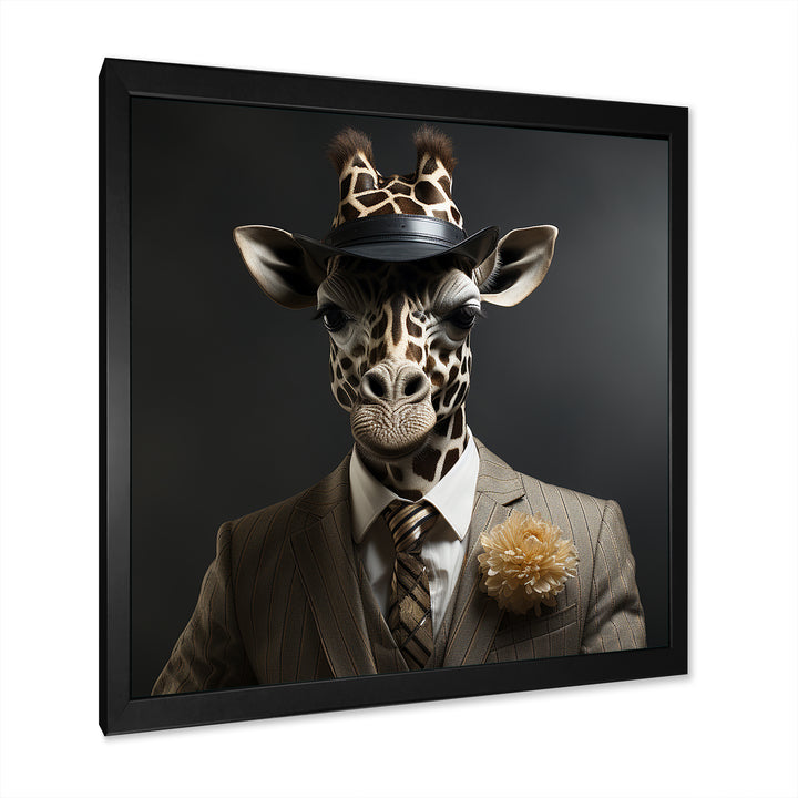 Grey and black suited up fashion giraffe - Giraffe Fashion Wall Art Prints