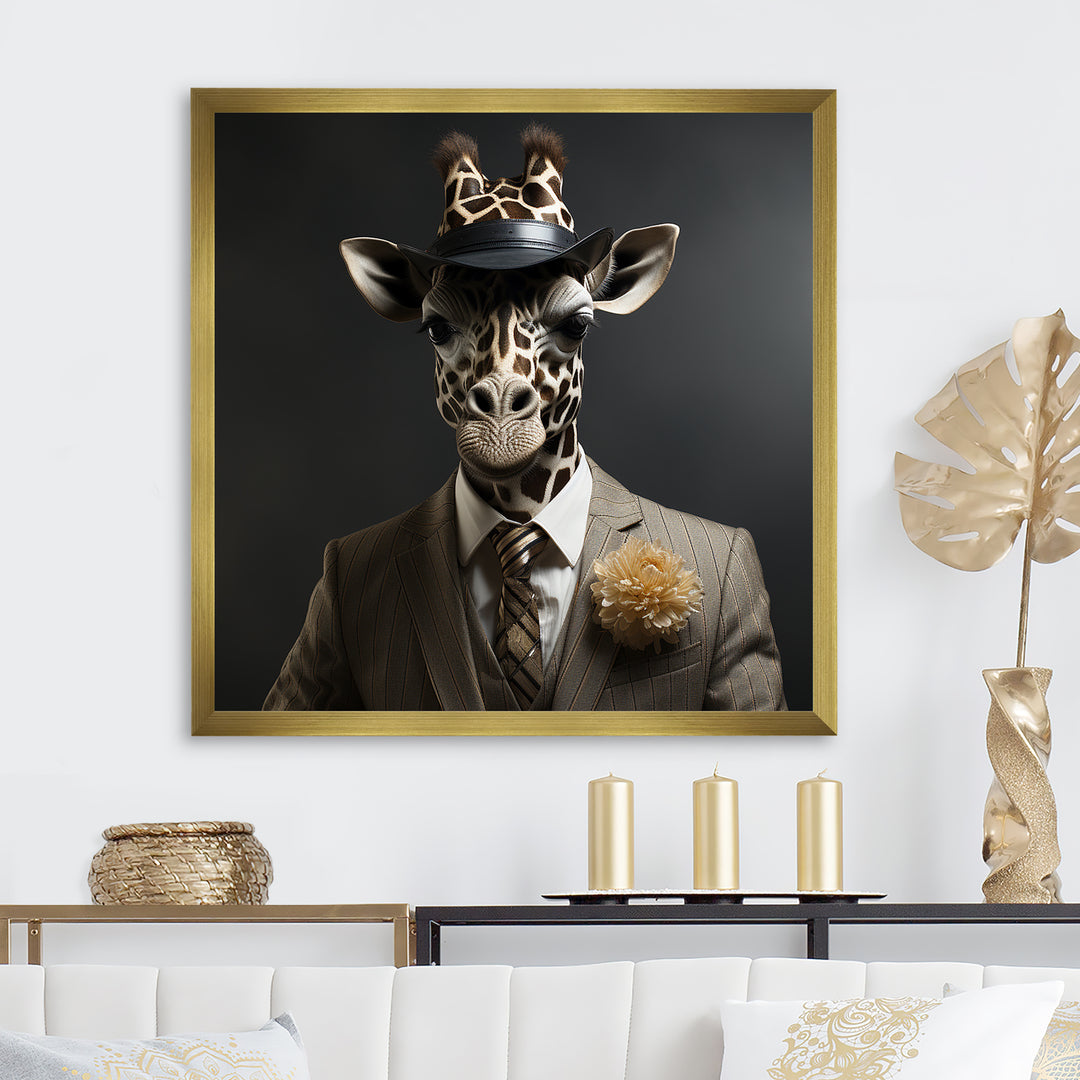 Grey and black suited up fashion giraffe - Giraffe Fashion Wall Art Prints
