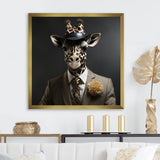 Grey and black suited up fashion giraffe - Giraffe Fashion Wall Art Prints