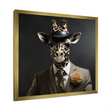 Grey and black suited up fashion giraffe - Giraffe Fashion Wall Art Prints