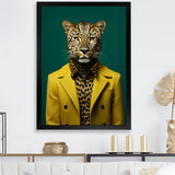 Yellow and green suited up cheetah - Tiger Fashion Large Canvas Wall Art