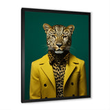 Yellow and green suited up cheetah - Tiger Fashion Large Canvas Wall Art