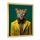 Yellow and green suited up cheetah - Tiger Fashion Large Canvas Wall Art
