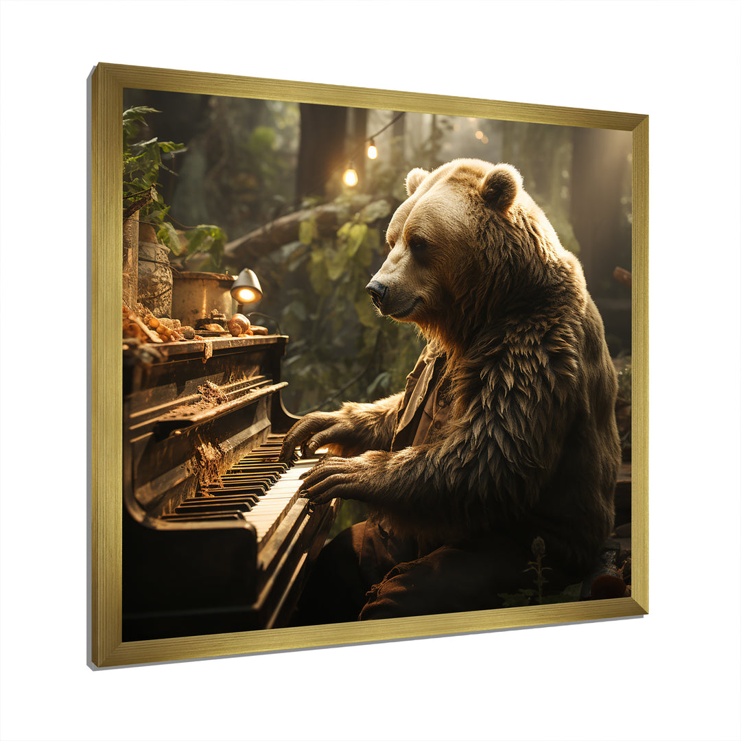 Forest bear playing piano - Bear Large Canvas Wall Art