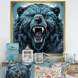 Blue Roaring bear portrait - Bear Living Room Wall Art