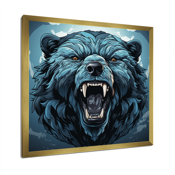 Blue Roaring bear portrait - Bear Living Room Wall Art