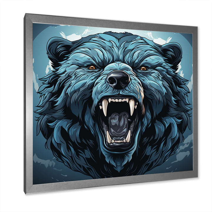 Blue Roaring bear portrait - Bear Living Room Wall Art