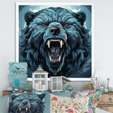 Blue Roaring bear portrait - Bear Living Room Wall Art