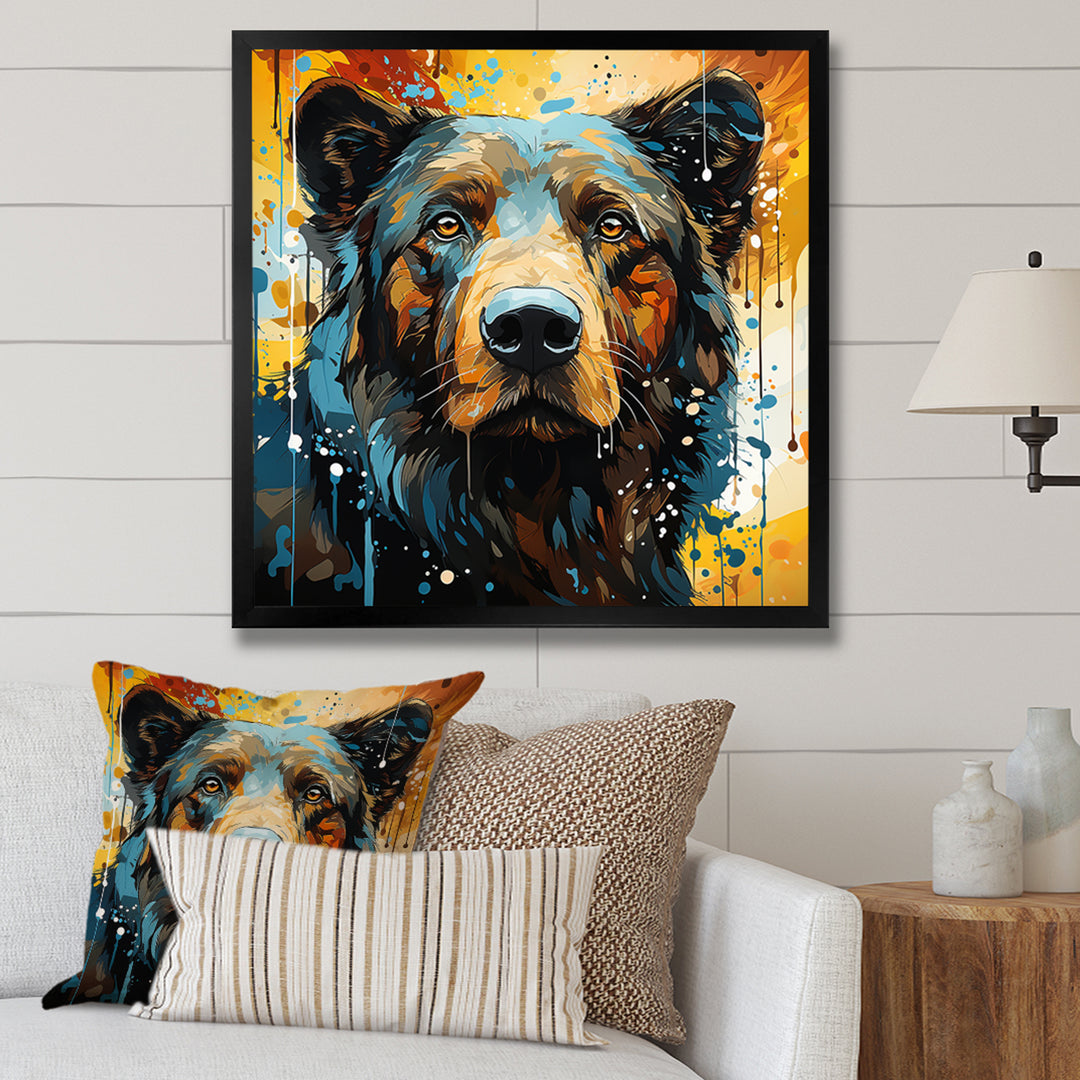 Blue and yellow bear portrait - Bear Wall Decor