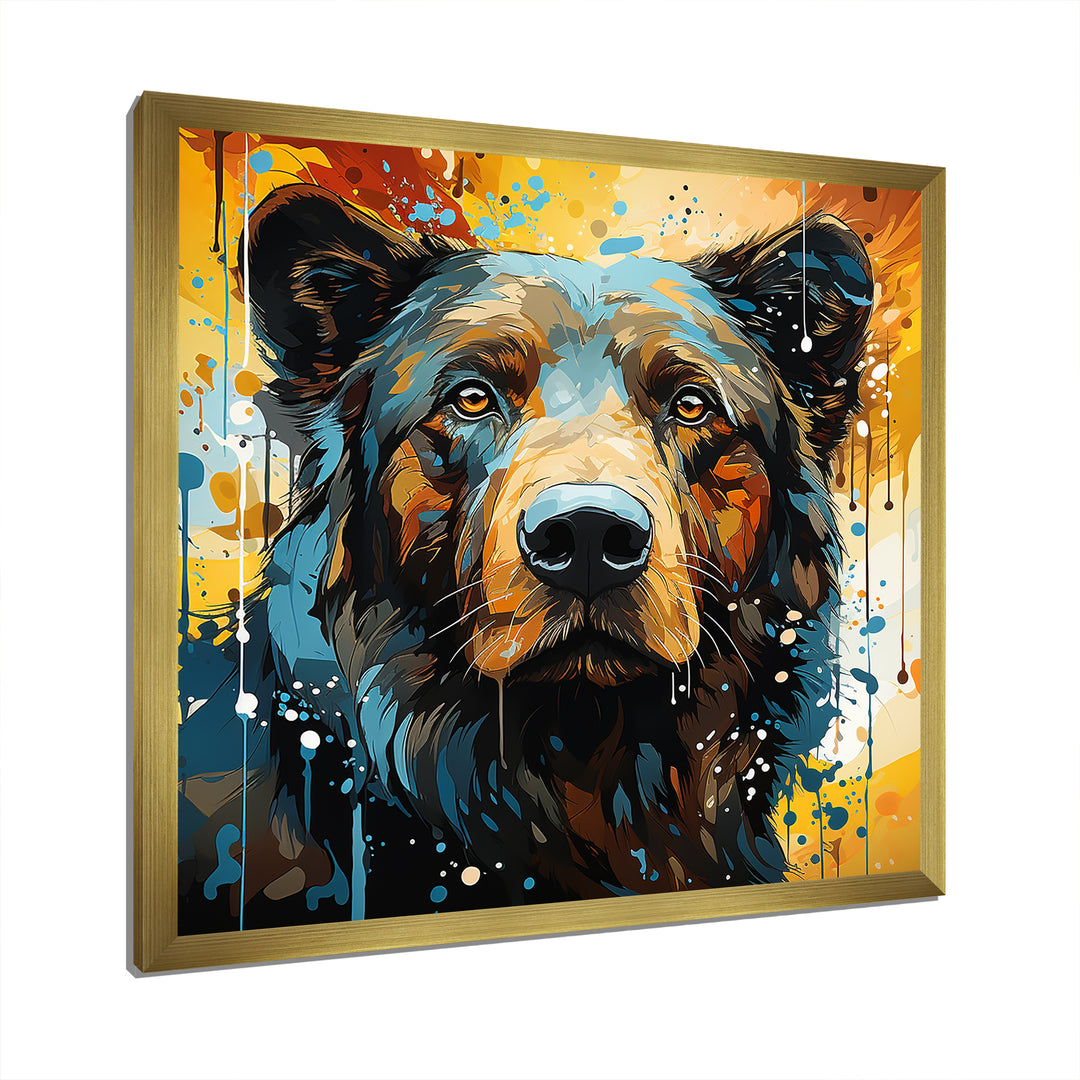 Blue and yellow bear portrait - Bear Wall Decor