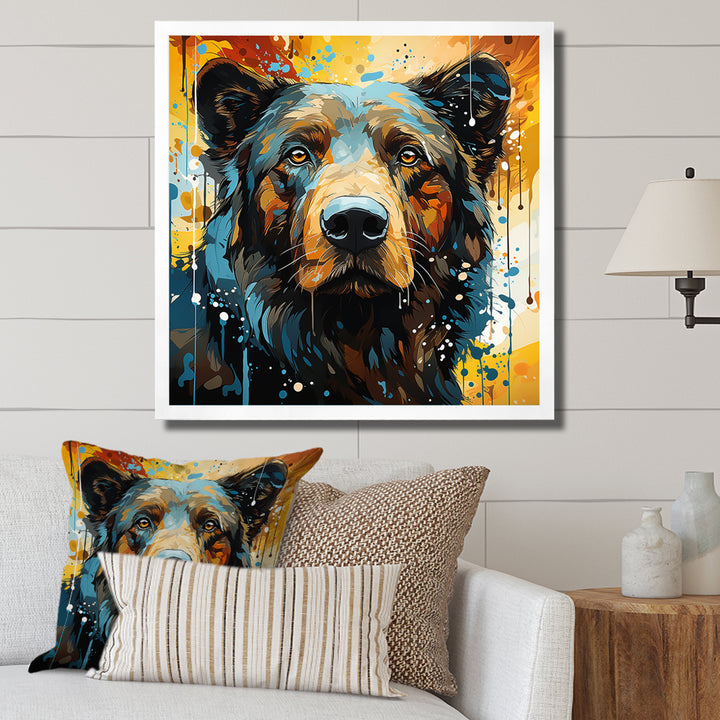 Blue and yellow bear portrait - Bear Wall Decor