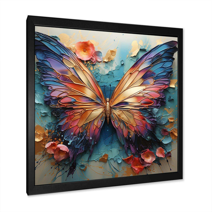 Orange and blue Metallic Butterfly - Animals Canvas Wall Art