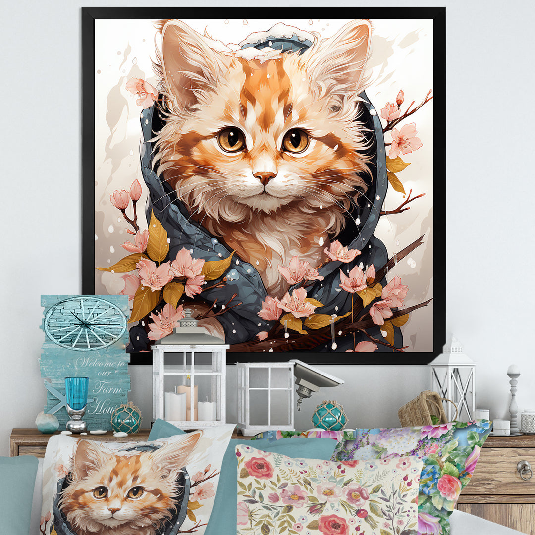 Adorable Cat in springtime flowers - Cat Home Decor Art