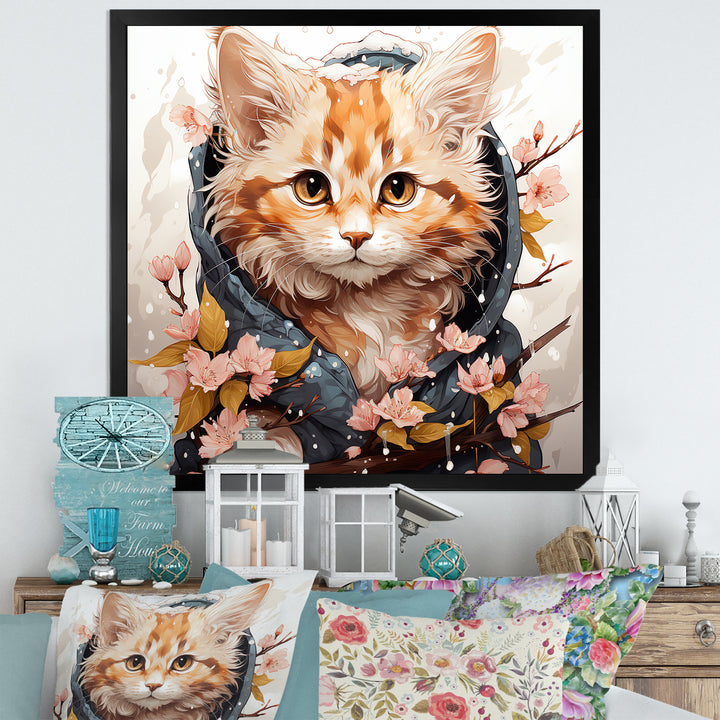 Adorable Cat in springtime flowers - Cat Home Decor Art