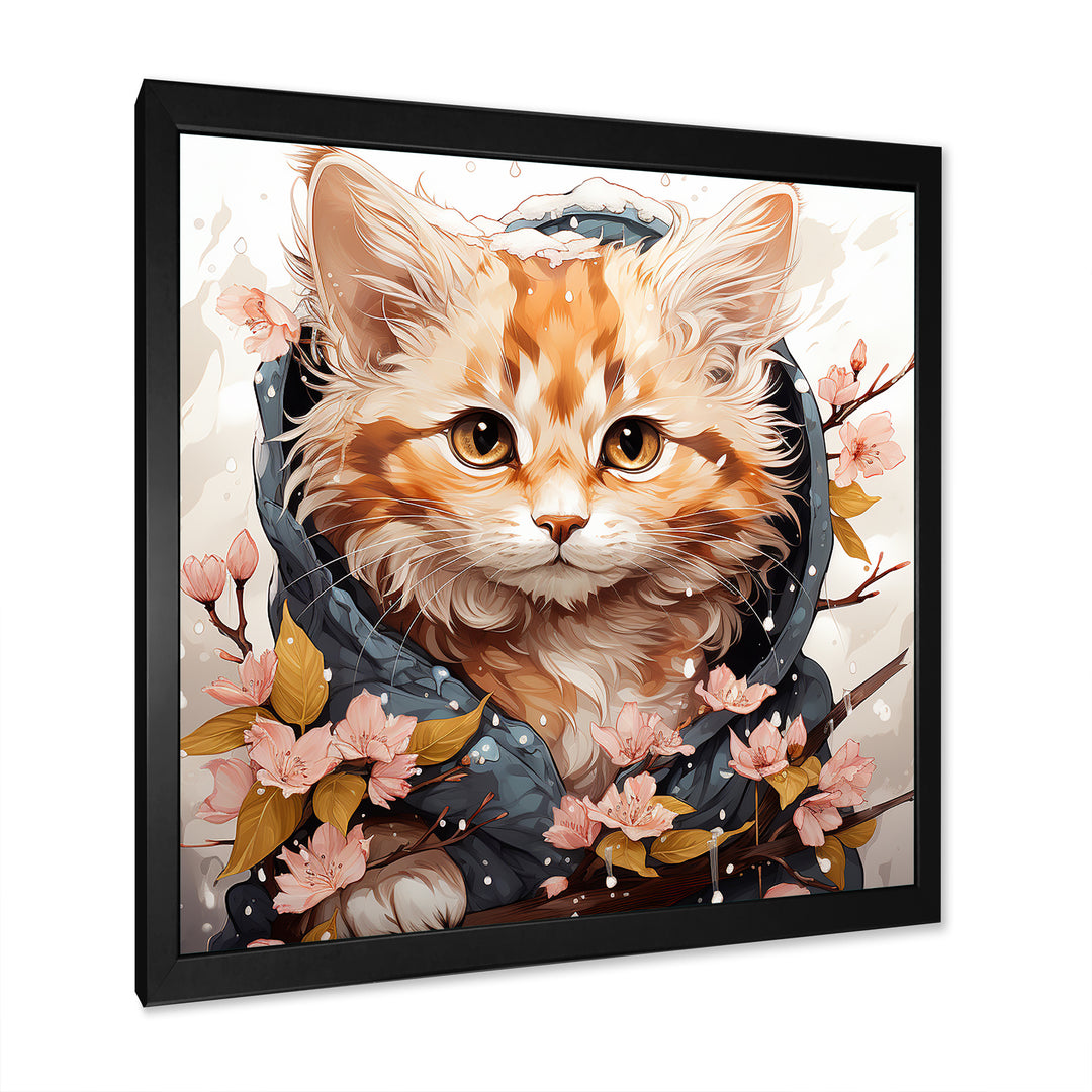Adorable Cat in springtime flowers - Cat Home Decor Art